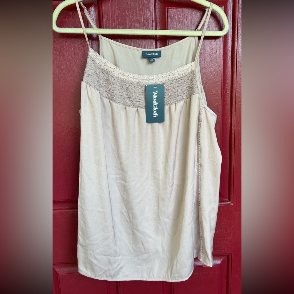 New ModCloth size 1X blush pink satin lace
cami tank top coquette office